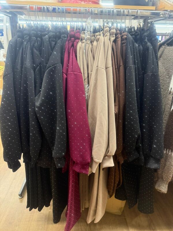 Long Sleeve Relaxed Fit Glitter Dot Sweatshirt With Wide Leg Trouser