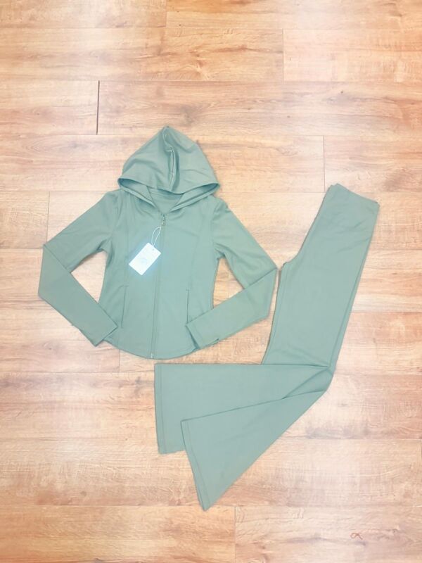 Khaki Active Zipped Jacket With Flare Trouser