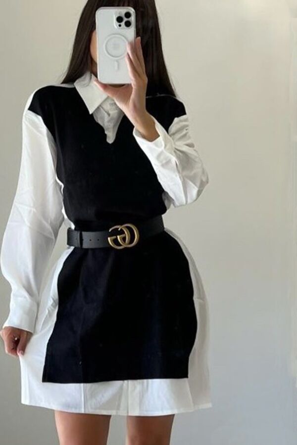 Wholesale 2 in 1 Knitted Shirt Dress 