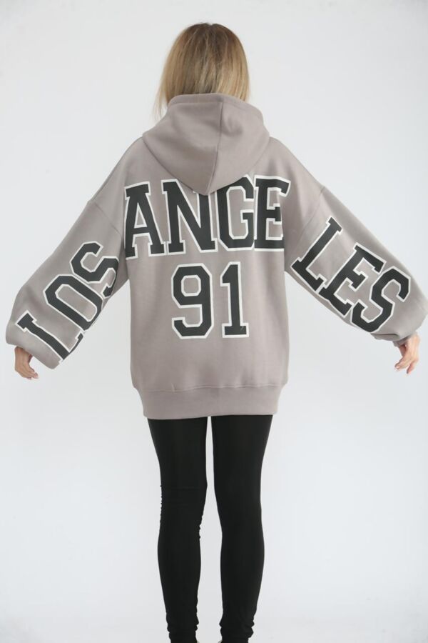 Dove Grey Oversized Drop Shoulder Los Angeles 91 Zipped Hoodie