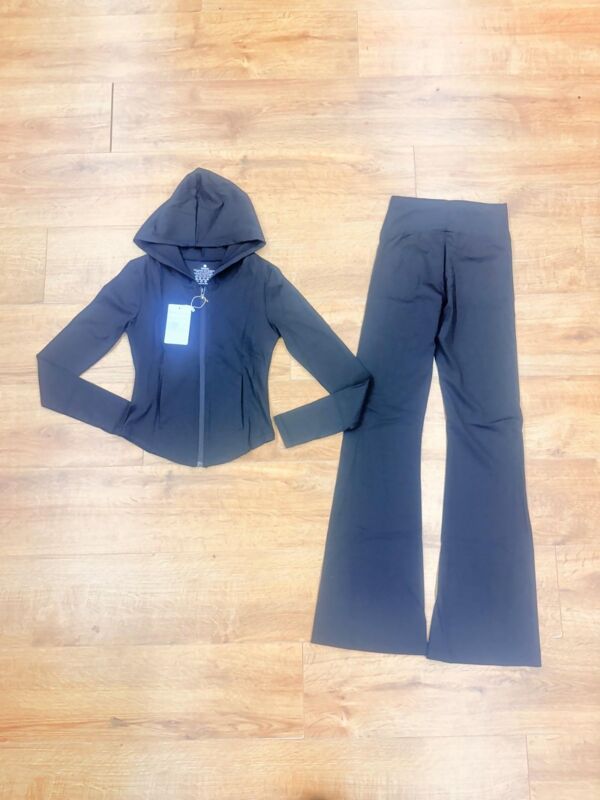Black Active Zipped Jacket With Flare Trouser