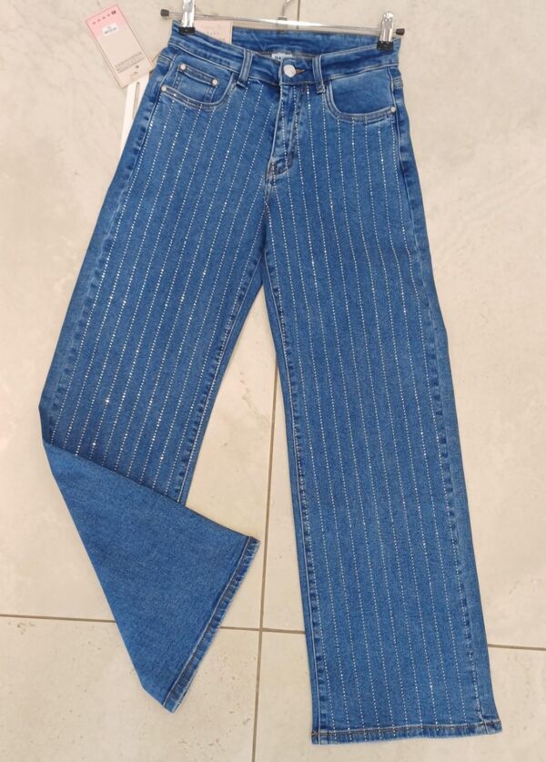 Blue Wide Leg Studded Stripe Jeans