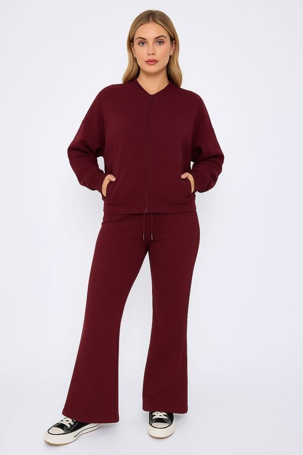Wine Bomber Sweatshirt With Flared Trouser