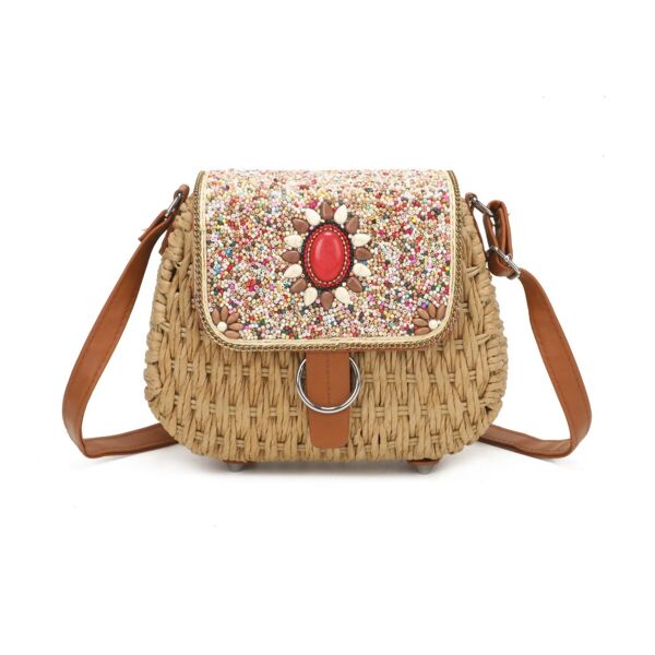 Beaded Straw Crossbody Bag
