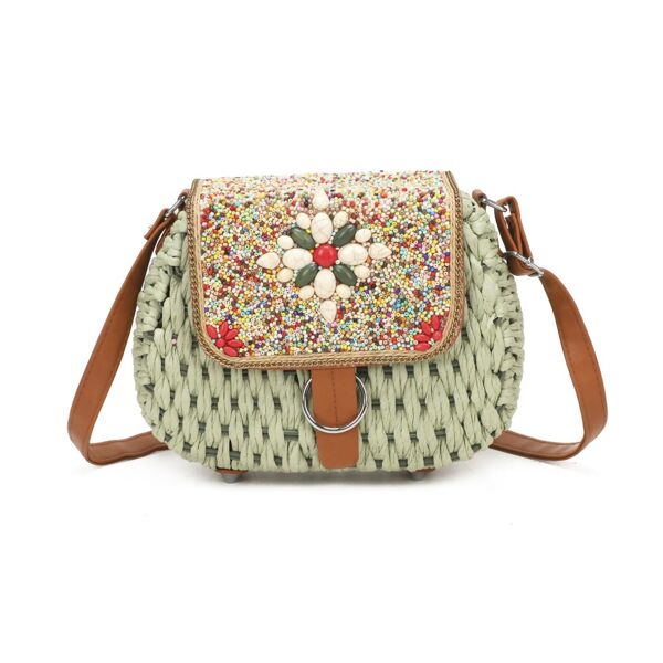 Beaded Straw Crossbody Bag