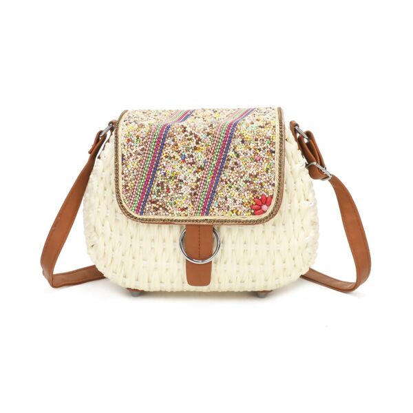 Beaded Straw Crossbody Bag