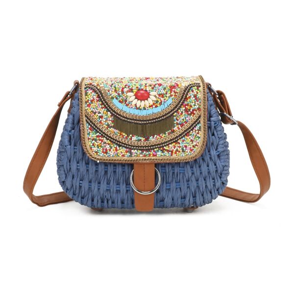 Beaded Straw Crossbody Bag