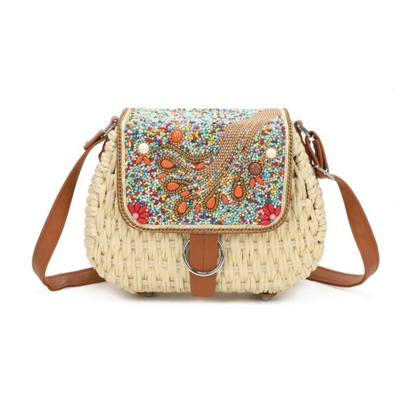 Beaded Straw Crossbody Bag