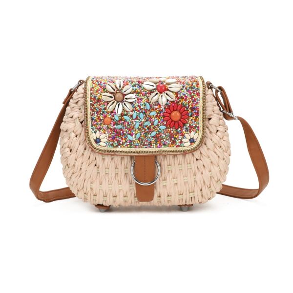 Beaded Straw Crossbody Bag