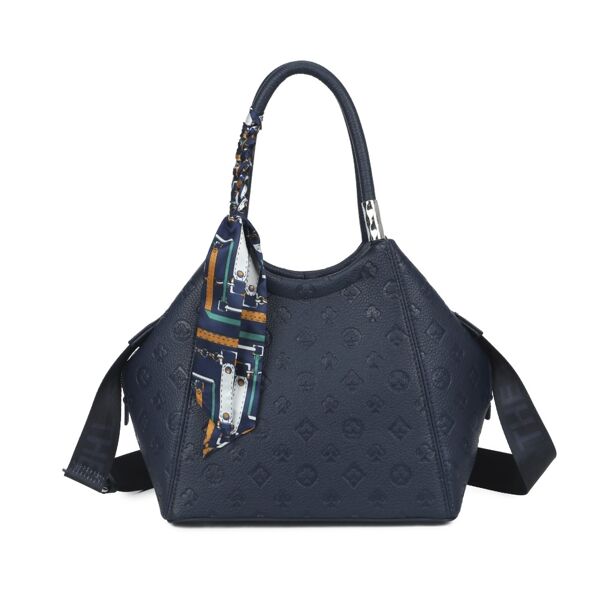 Embossed Shoulder Tote Bag with Scarf Detail