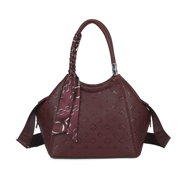 Embossed Shoulder Tote Bag with Scarf Detail