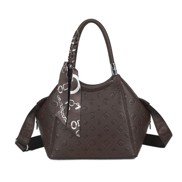 Embossed Shoulder Tote Bag with Scarf Detail