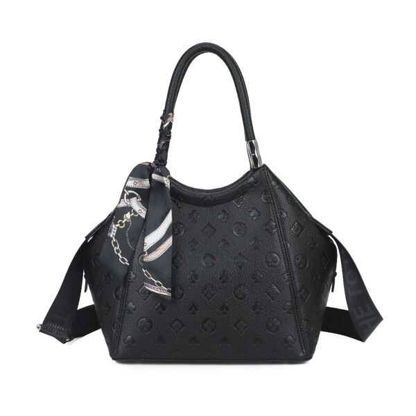 Embossed Shoulder Tote Bag with Scarf Detail