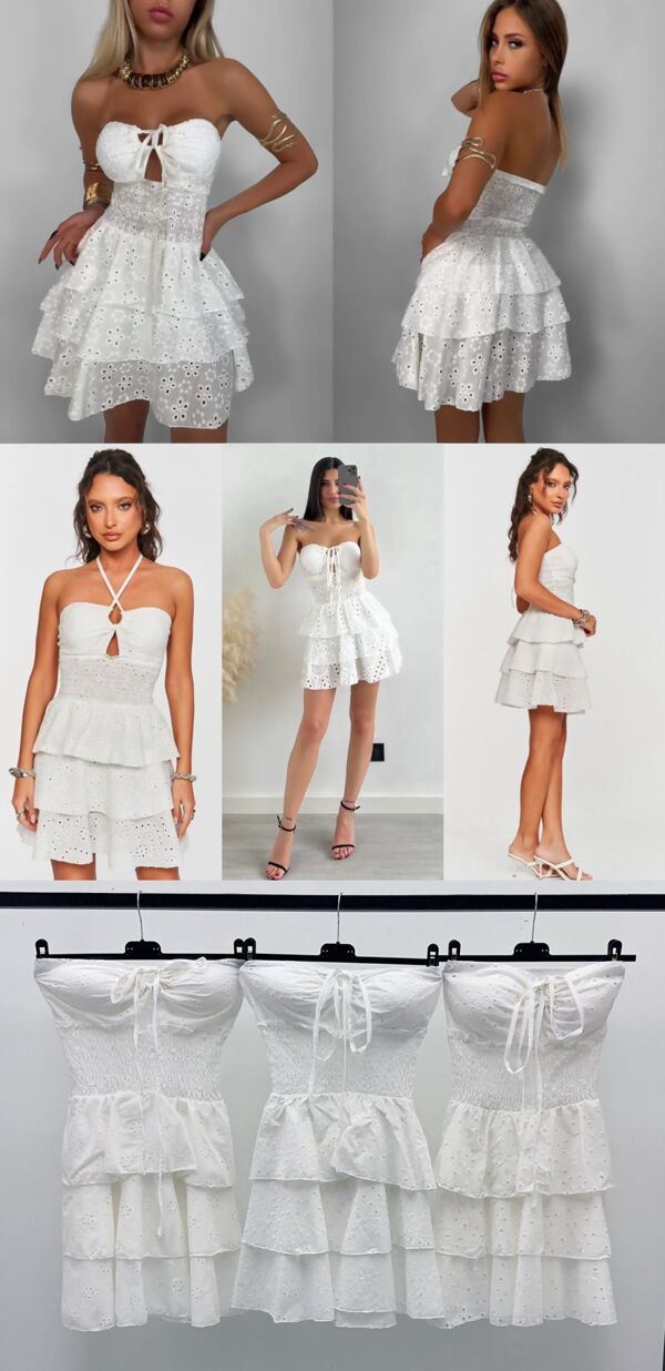 White Strapless Tiered Mini Dress