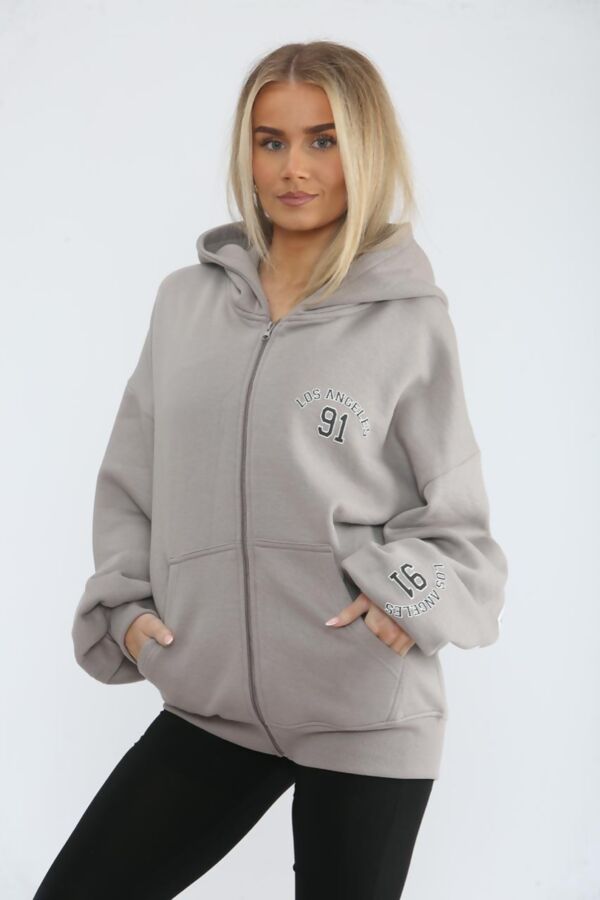 Dove Grey Oversized Drop Shoulder Los Angeles 91 Zipped Hoodie