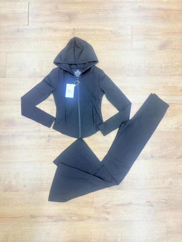 Black Active Zipped Jacket With Flare Trouser