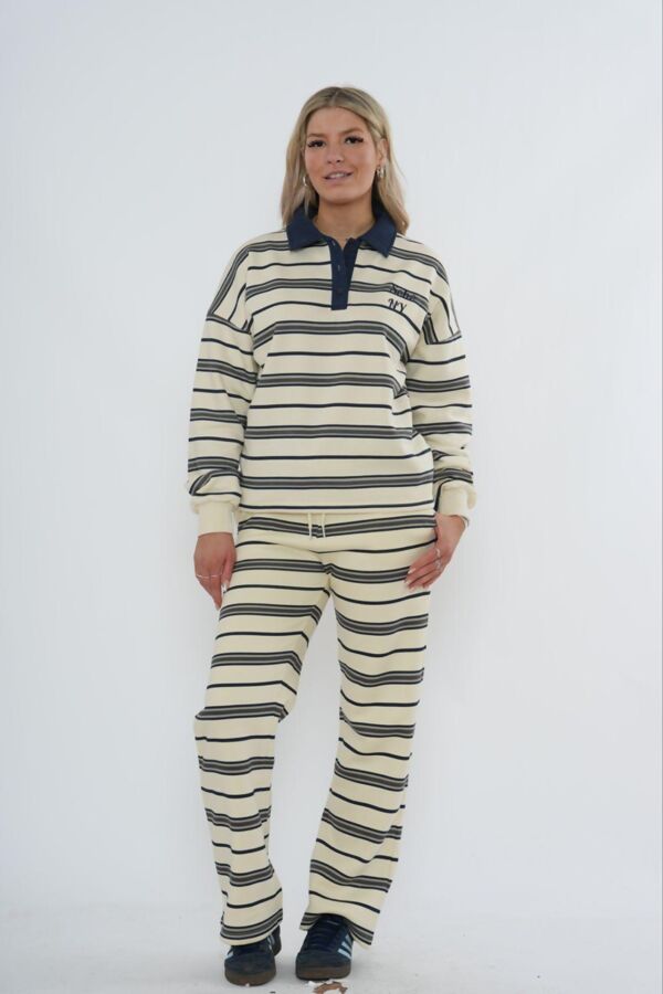Navy Striped Rugby Collar SOHO Printed Sweatshirt With Trouser