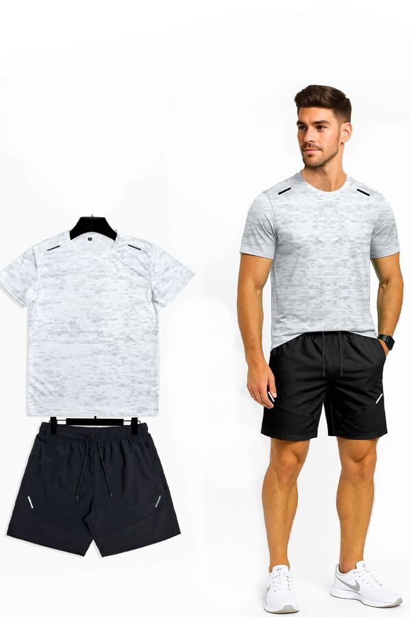 White With Black Quick Dry Athletic T-Shirt With Running Short