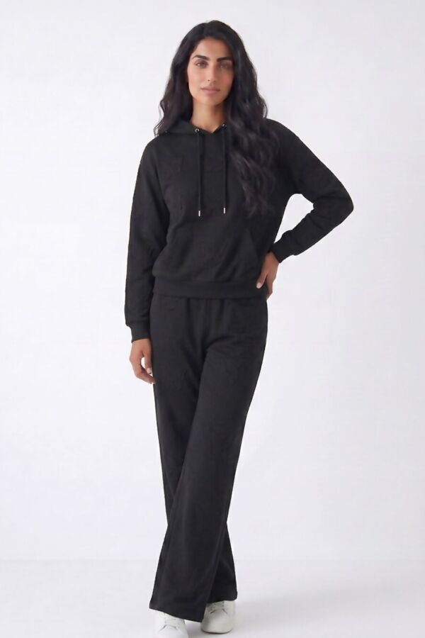 Black Butterfly Embossed Hoodie Straight Leg Jogger