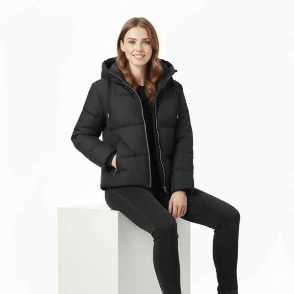 Black Short Insulated Hooded Puffer Coat