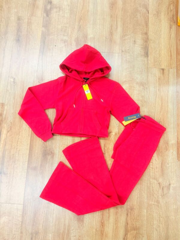 Red Cropped Zipped Hoodie With Bell Bottom Trouser
