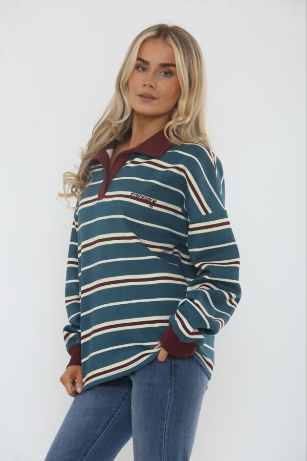 Wine Long Sleeve Rugby Collar Sweatshirt