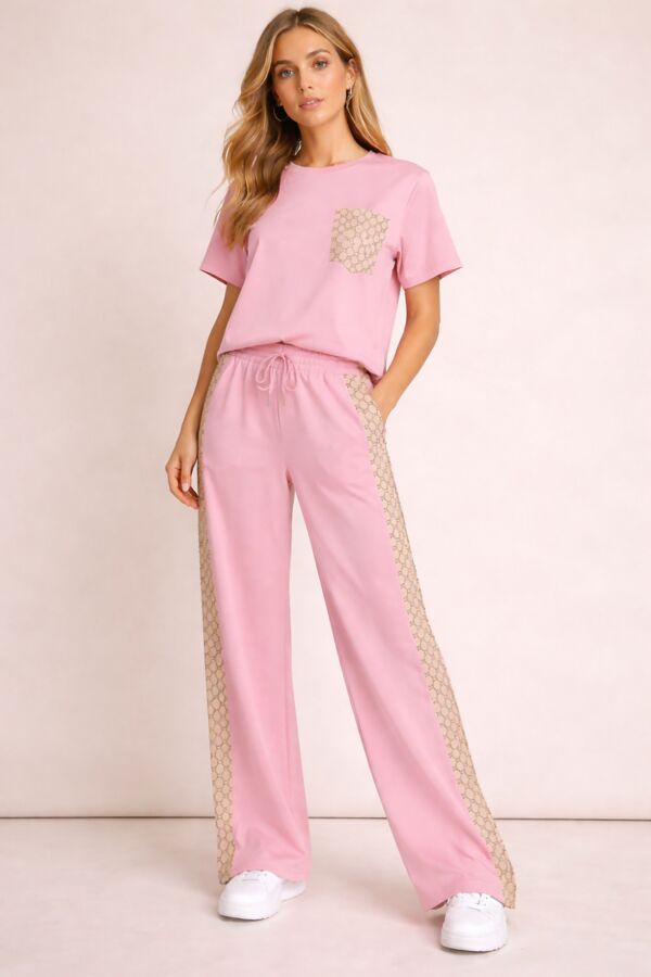 Short Sleeve Pocket T-Shirt With patterned Side Stripe Trouser