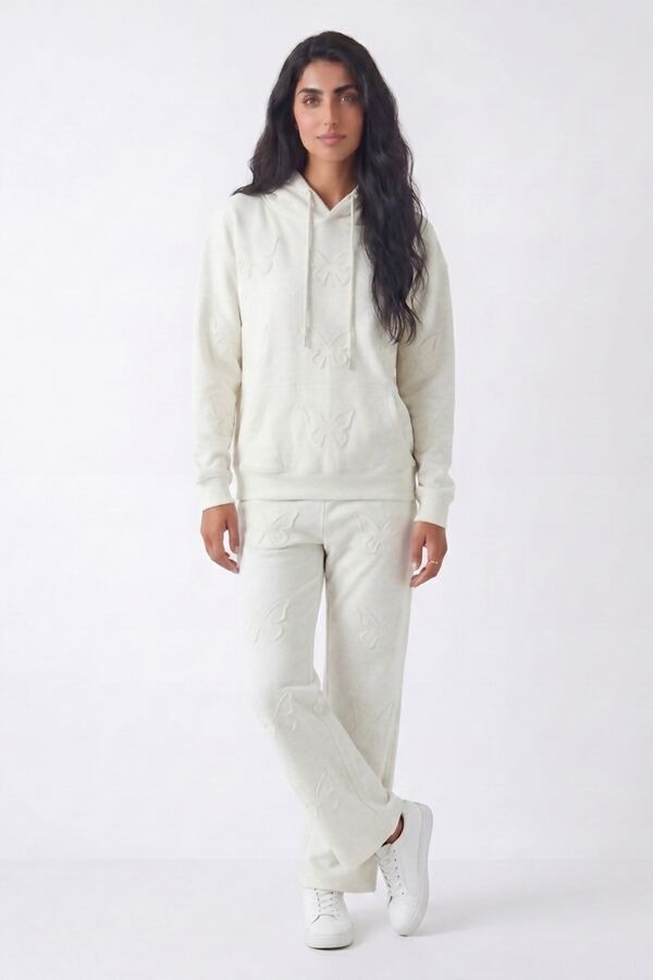 Bleach Grey Butterfly Embossed Hoodie Straight Leg Jogger
