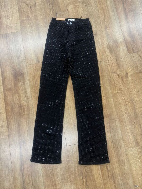 Black High Waist Studded Wide Leg Jeans