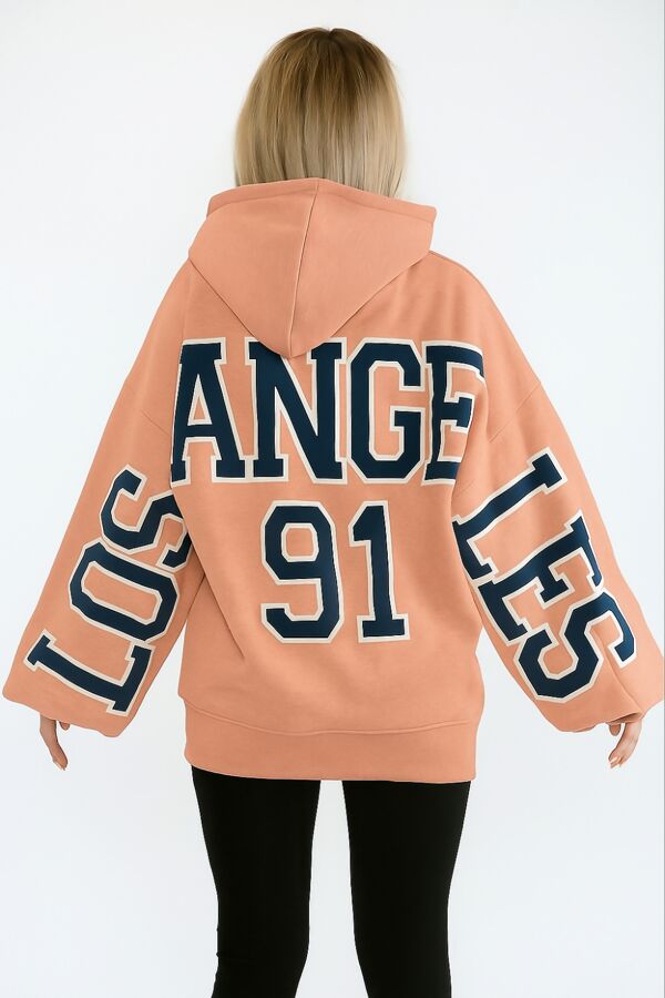 Dusty Pink Oversized Drop Shoulder Los Angeles 91 Hoodie