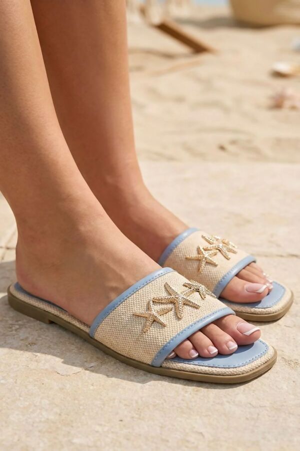 Sky Blue Metallic Starfish Canvas Sliders