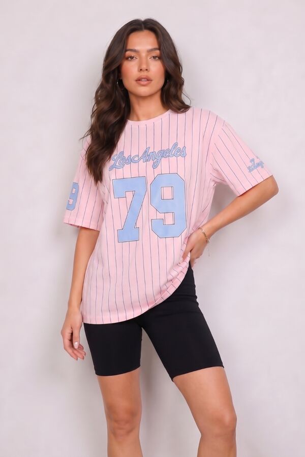 Pink Contrast Short Sleeve LA 79 Varsity T-Shirt