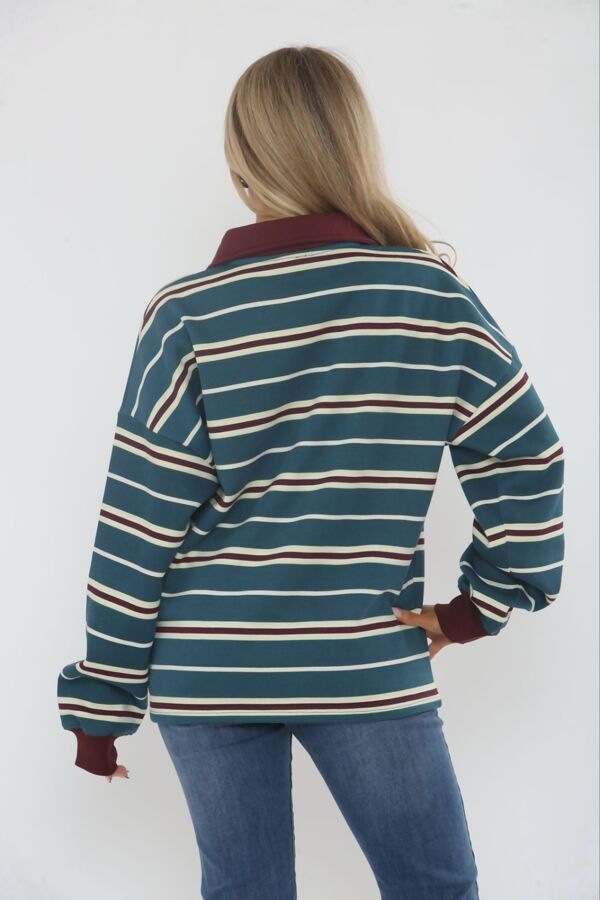 Wine Long Sleeve Rugby Collar Sweatshirt