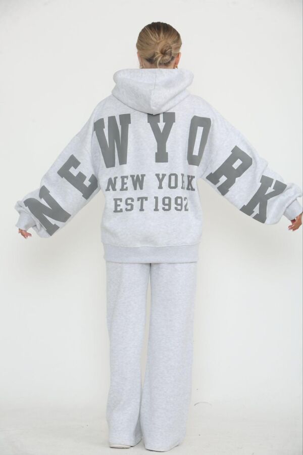 Bleach Grey Drop Shoulder NEW YORK Printed Hoodie With Trouser