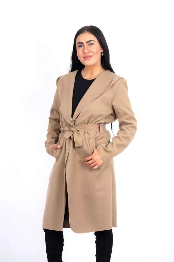 Stone Hooded Belted Trench Coat