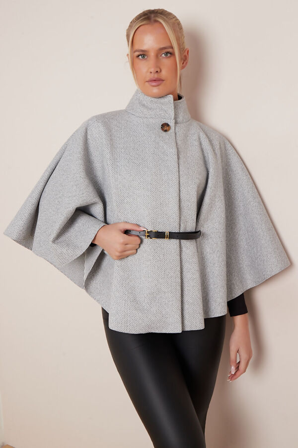 Wholesale Grey Belted Cape Coat J5Fashion Wholesale Grey Belted Cape Coat J5Fashion