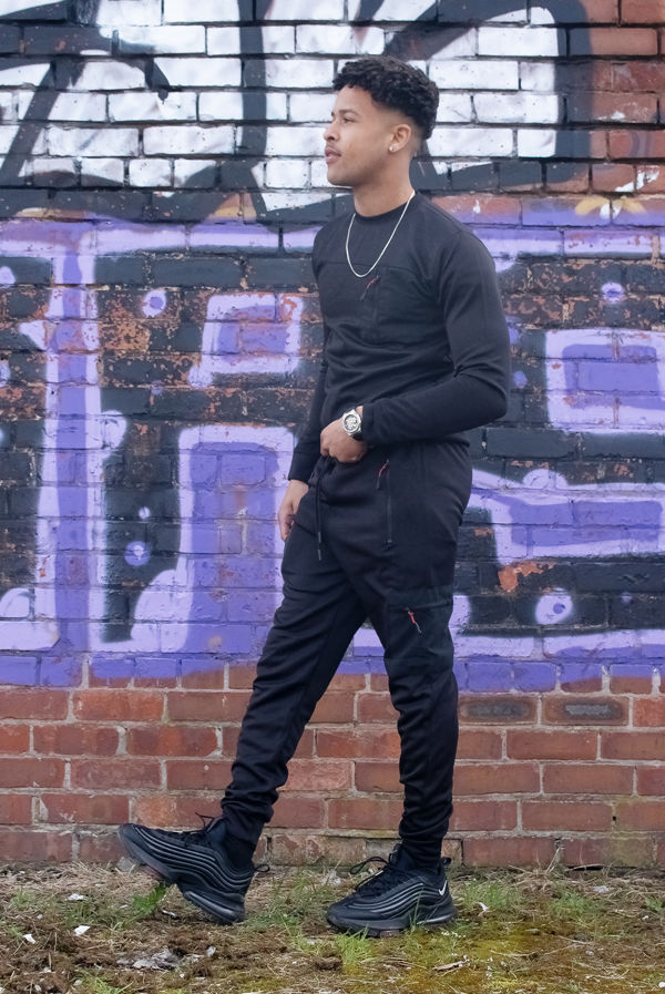 Black Hybrid Pocket Muscle Fit Pullover Tracksuit