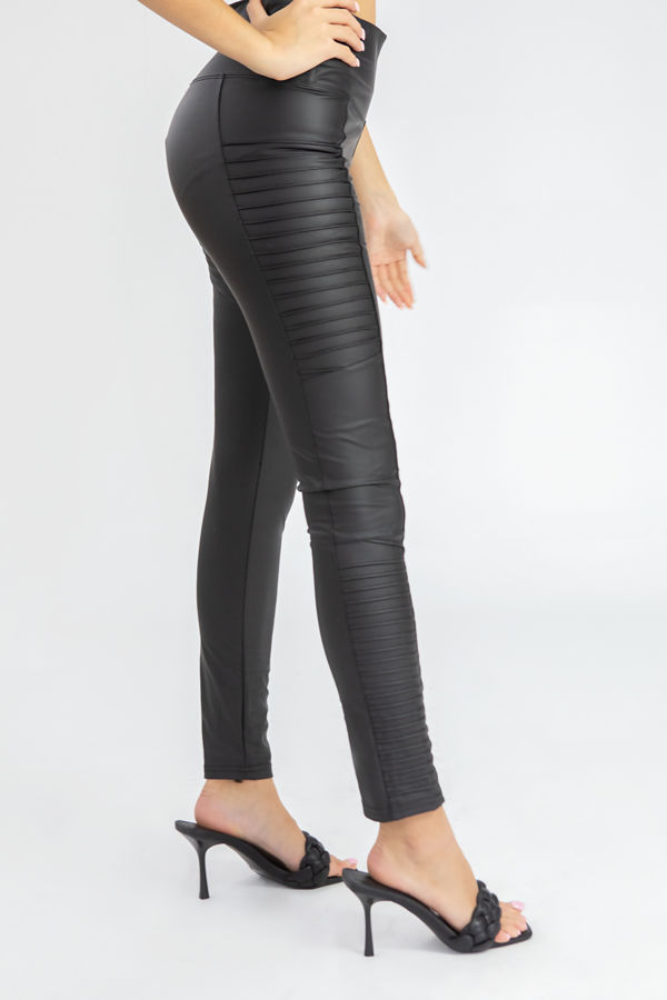 Wholesale Black Leather Look High Waist 