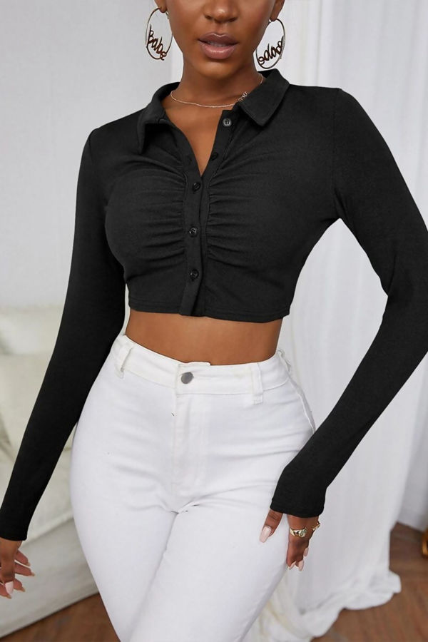 Wholesale Black Ruched Front Cropped 