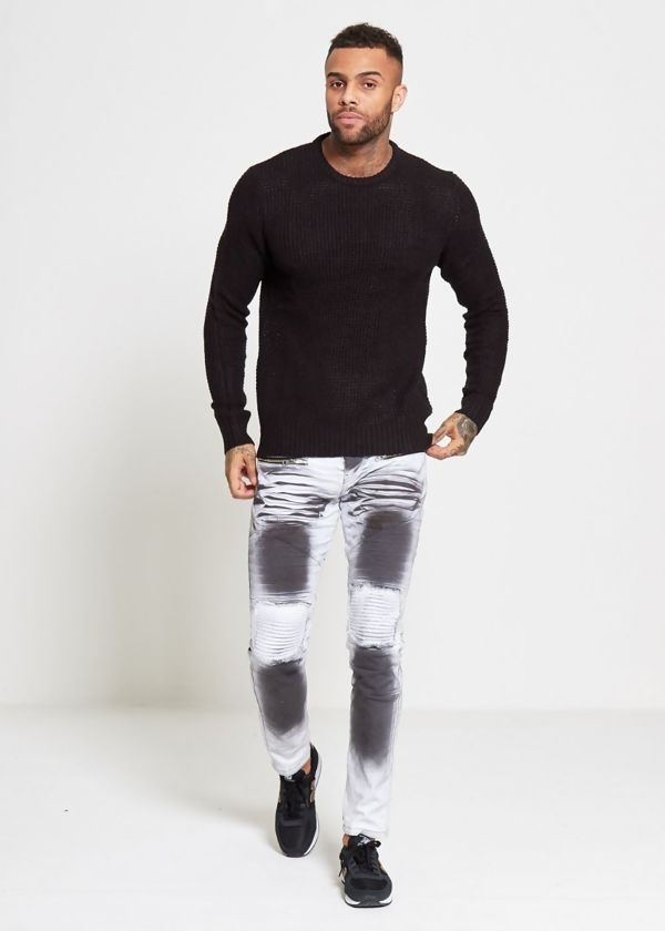 Black Waffle Knitted Jumper