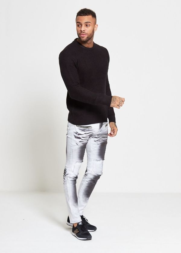 Black Waffle Knitted Jumper