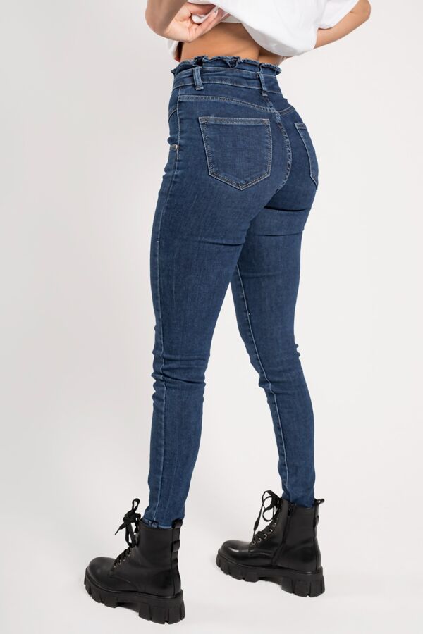 Blue Button Front Paperbag Waist Jeans