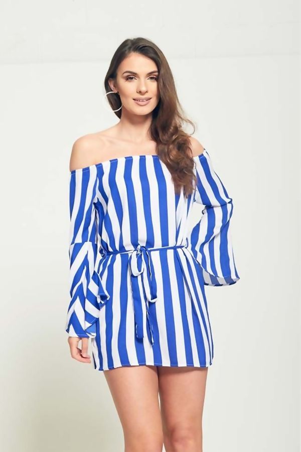 off shoulder belted dress
