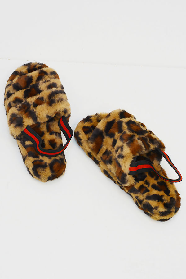 leopard fur slippers