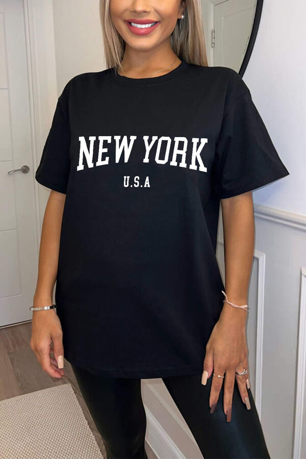 Black New York Slogan Oversized T-Shirt
