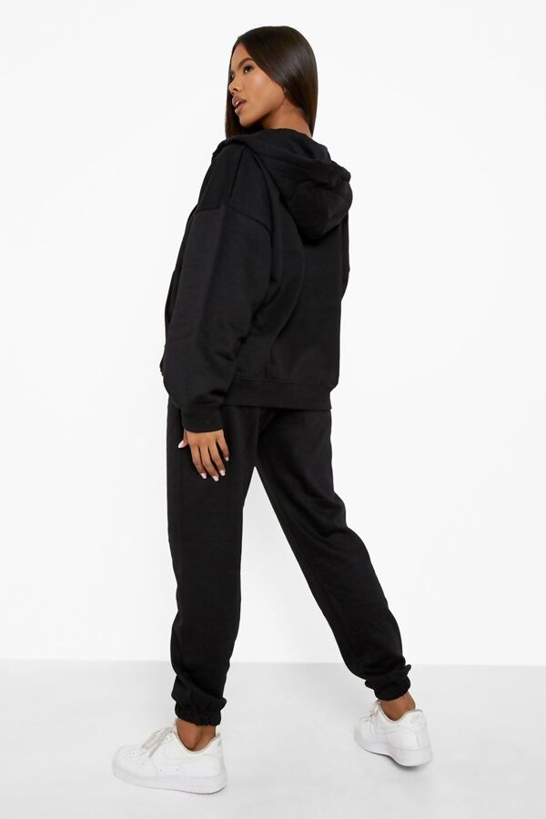 Plus Size Black Oversized Zip Hooded Tracksuit