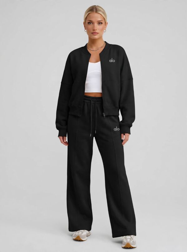 Navy Printed Bomber Sweatshirt With Straight Leg Jogger
