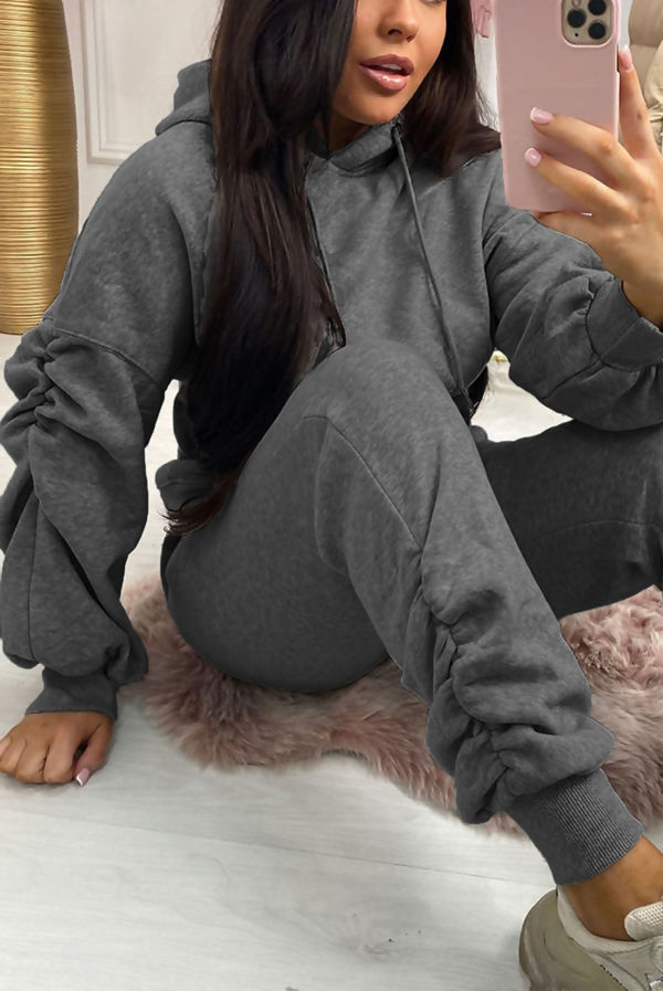Wholesale Charcoal Ruched Hoodie And 