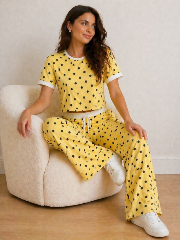 Contrast Waistband Polka Dot Trouser And Crop Top Co-Ord Set