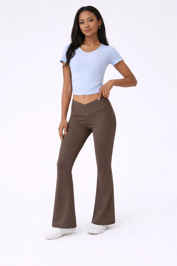 Brown High Waisted Crossover Bootcut Yoga Leggings